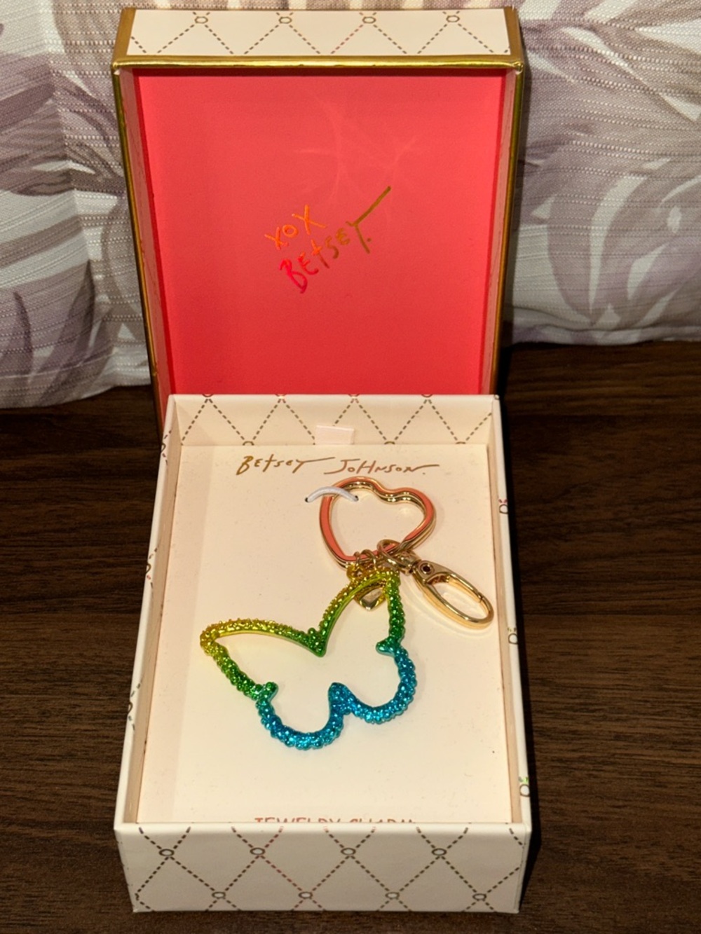 Betsey Johnson Gold Rainbow Crystal Butterfly Key & Card Holder Charm